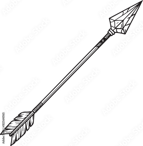 Black and white drawing of a crystal tipped arrow