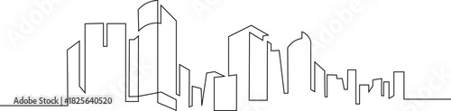 A stunning modern cityscape emerges from a single continuous line, offering a minimalist yet elegant representation of urban development and contemporary architecture.