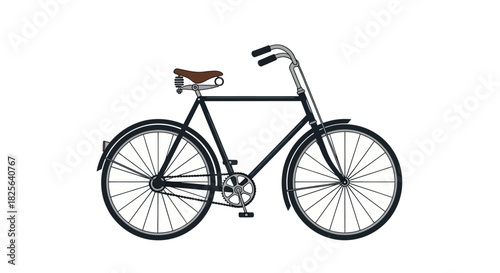 Vintage Black Bicycle with Brown Leather Seat and Classic Design.