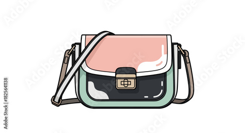 Stylish Color-Blocked Crossbody Handbag with Gold Clasp.