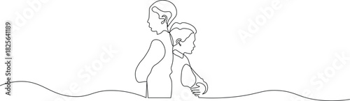 Elegant minimalist art featuring two children back to back sharing a connection, perfect for representing family bonds, siblings, and simple childhood joys in a modern style