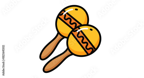 Pair of vibrant yellow cartoon maracas musical instruments.