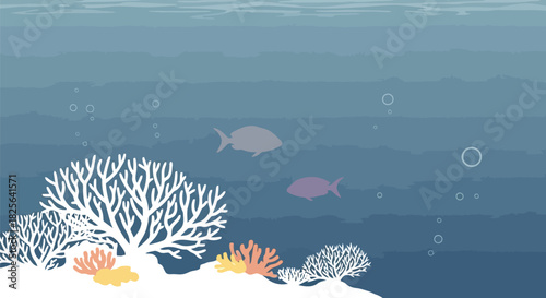 Vibrant coral reef ecosystem: stylized fish and ocean bubbles Vector, illustration