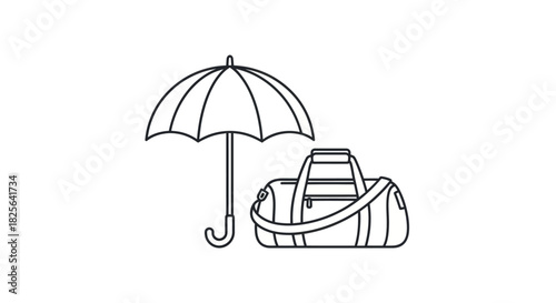 Open Umbrella Protecting a Duffel Bag.