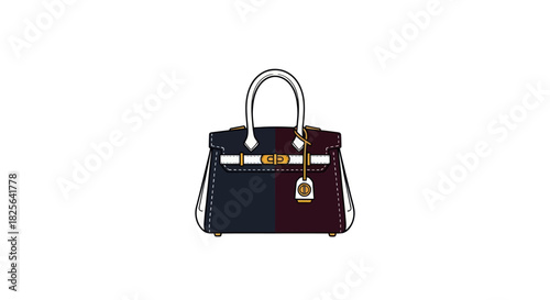 Elegant Black Leather Handbag with Gold Hardware and Tag.
