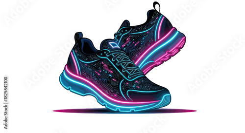 Stylish Neon-Lit Running Shoes with Futuristic Design.