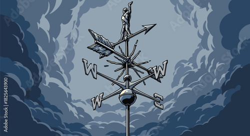 Weathervane man guiding through stormy weather illustration Vector, illustration