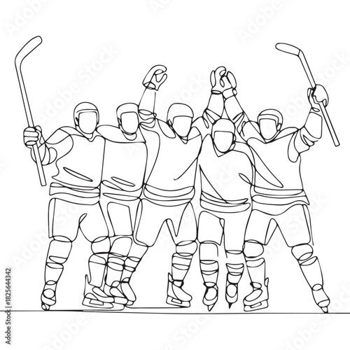 One continuous line illustration of an ice hockey player, isolated on white background.