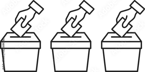 Three Voting Icons With Hand Dropping Ballot Into Box election vote