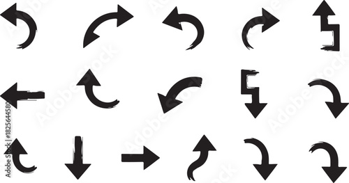 Set of various black hand drawn arrow icons