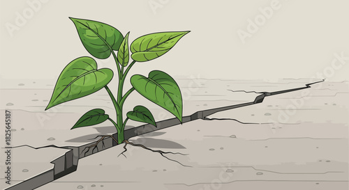 Resilient plant breaking concrete: growth amidst adversity Vector, illustration
