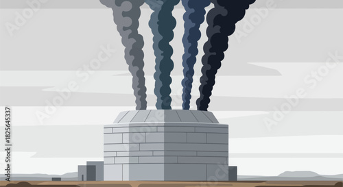 Industrial pollution factory smoke emissions vector illustration Vector, illustration