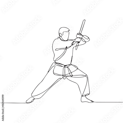 One continuous line illustration of an Arnis Player, isolated on white background.