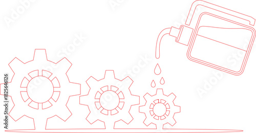 Red Outline of Gears and Oil Pouring Illustration on White Background Digital Image
