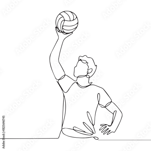 One continuous line illustration of an Volley Ball Player, isolated on white background.