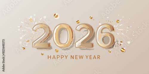 Happy new year 2026 with golden numbers and confetti