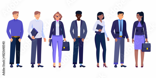 Diverse group of business professionals standing together on white background