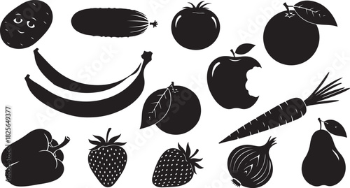Collection of fruit and vegetable silhouettes