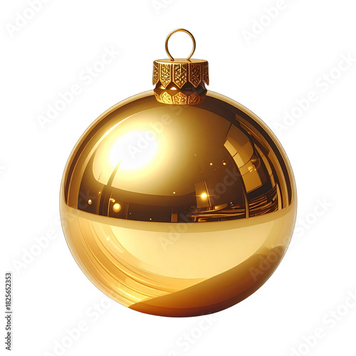 Golden Christmas ball with ornate gold ornament, a festive holiday decoration object