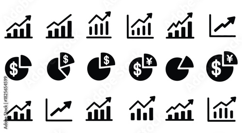 Dynamic financial growth charts with currency symbols, representing positive business trends, investment success, economic progress, profit increase, market analysis, revenue growth, financial perform