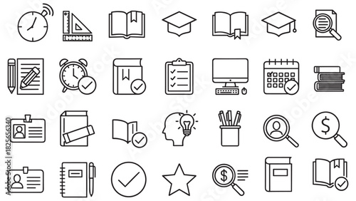 Vector Illustration of Education and Learning Icons Set, Minimalistic Design
