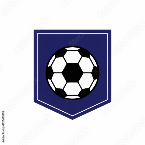 Soccer Ball Emblem on Blue Shield, Sports Team Insignia.