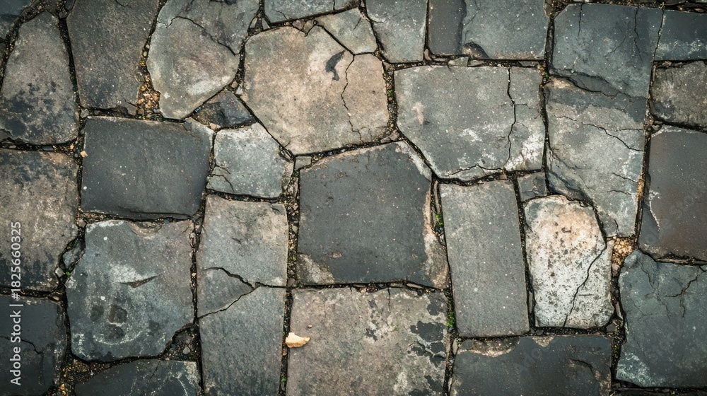 Obraz premium Close-up of cracked and aged paving block