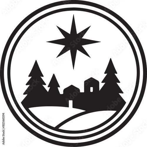 Minimal Holy Star Over City Silhouette Vector.eps