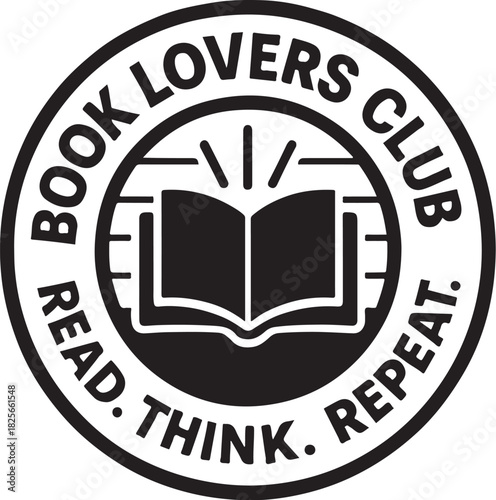Retro Book Lovers Club Read Think Repeat Badge Design.eps