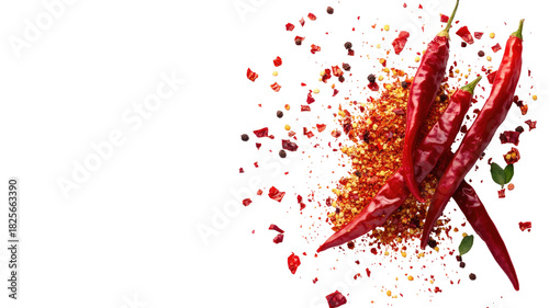 Fiery spicy chili red pepper with vibrant glossy skin and curved tapered shape shown in detailed food ingredient view isolated on white background