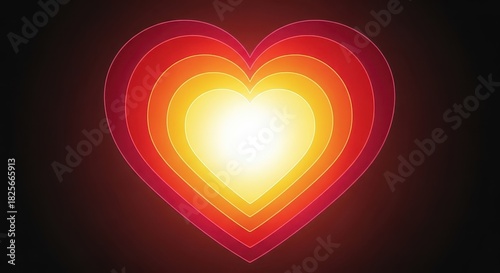 Concentric heart shape glows with vibrant warm colors against a dark background