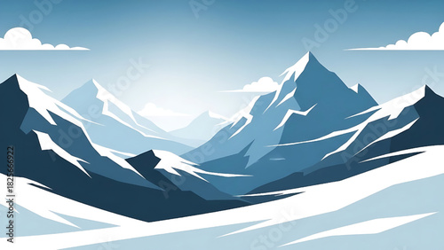 Majestic Snowy Mountain Landscape Vector Illustration, Winter Scenery Background