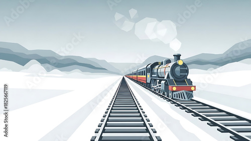 Vintage Steam Train Journey Through Winter Wonderland Landscape