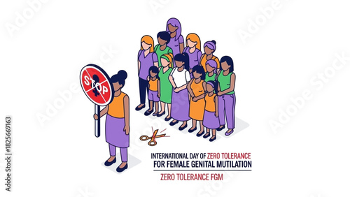 Diverse group of women and girls unite in protest against female genital mutilation, a call for zero tolerance