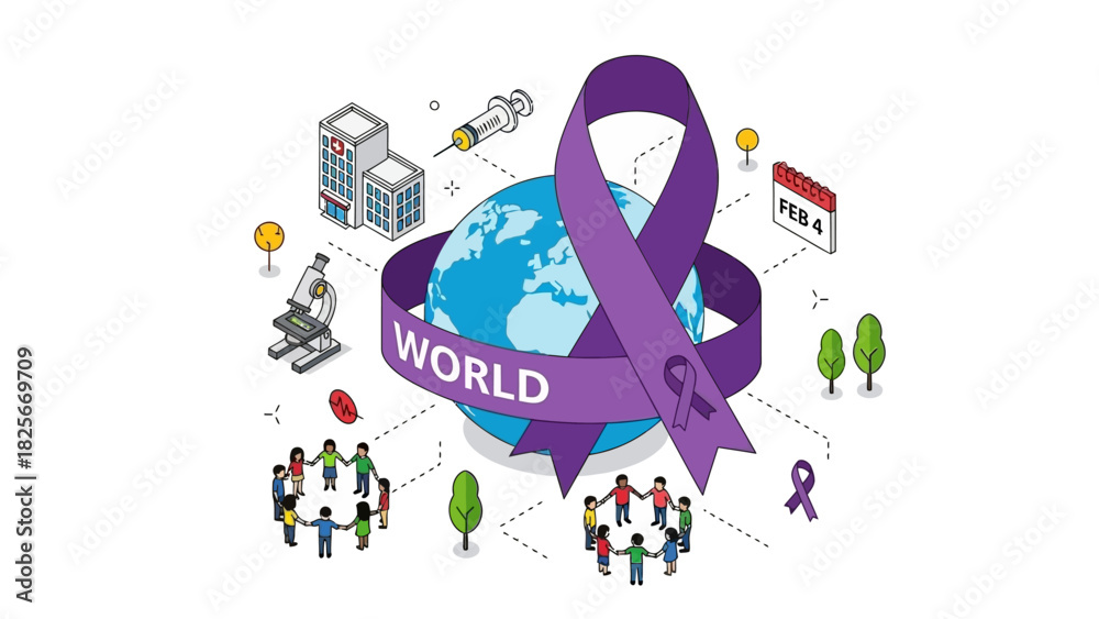 Obraz premium Global Health Awareness and Solidarity with Purple Ribbon Symbolizing Support and Community Efforts