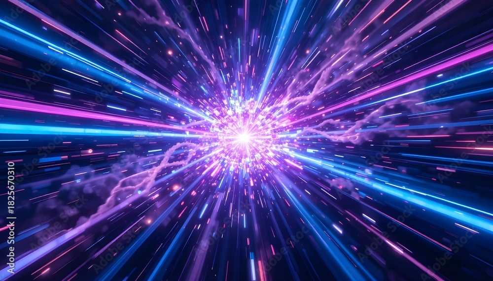 Fototapeta premium Abstract Blue and Purple Neon Space Background with Galactic Glow