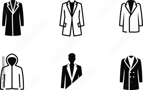 Collection of Coat and Jacket Icons for Men's Fashion and Outerwear