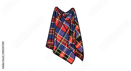 Vibrant Plaid Patterned Scarf Draped Artfully.