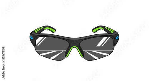 Black and Green Sports Sunglasses with Reflective Lenses.
