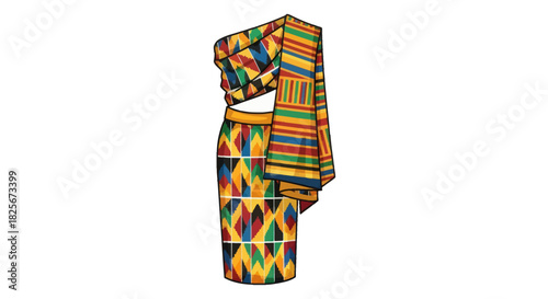 Colorful African Print Dress with Matching Shawl Stylish Outfit.