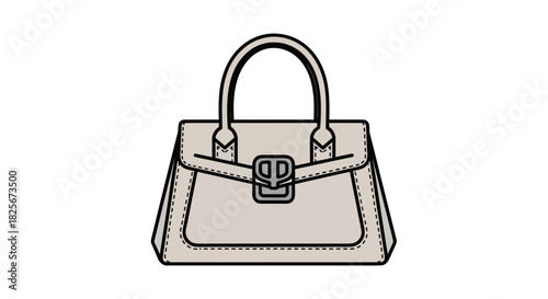 Elegant Beige Handbag with Top Handle and Buckle Closure.