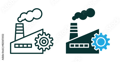 Factory Gear Icon Element For Design. Factory with Gear Emblem - Production and Manufacturing Icon.