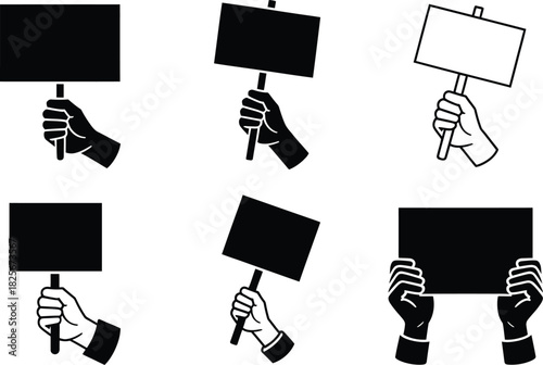 Collection of Hands Holding Blank Signs for Protests and Demonstrations