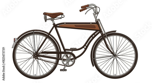 Classic Vintage Bicycle with Dark Frame and Wooden Accents.