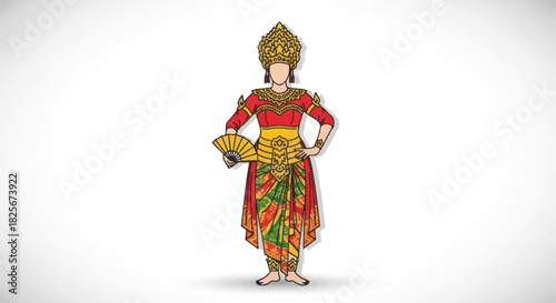 Balinese Dancer in Traditional Costume with Fan.