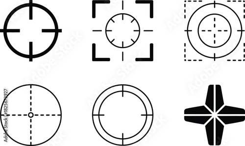 Collection of Six Different Targeting Reticle and Crosshair Icons