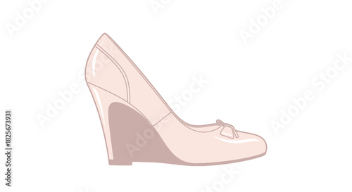 Elegant Light Pink Wedge Heel Shoe with Bow Detail.