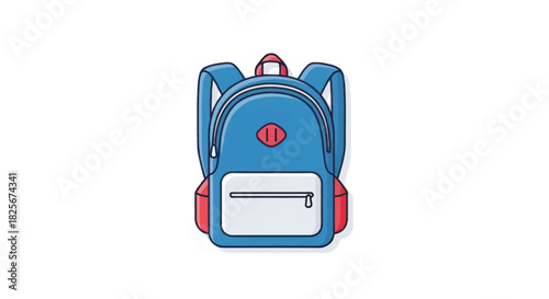 Vibrant Blue and Red Cartoon Backpack with Zippered Pocket.
