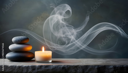 Zen Stones Candle and Smoke A Moment of Tranquility.