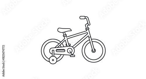 Simple Line Art Illustration of a Childs Bicycle with Training Wheels.